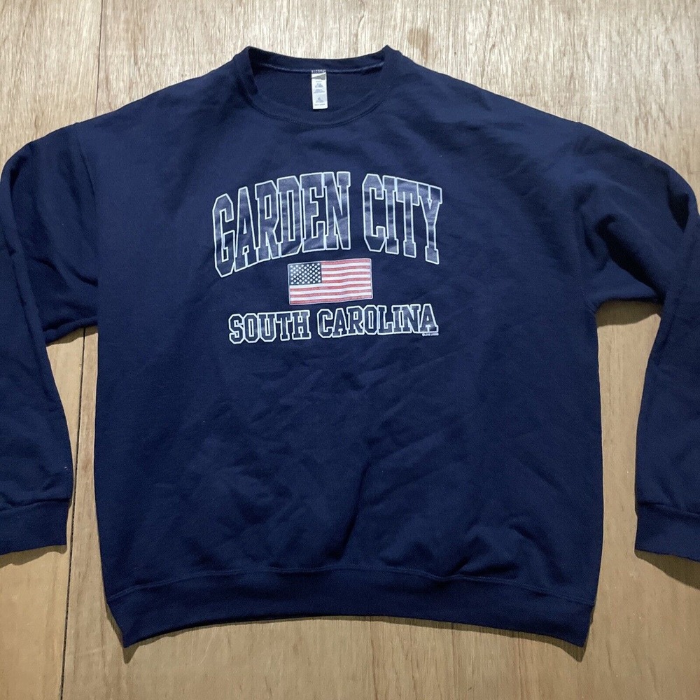 Jerzees Garden City SC South Carolina‎ Sweat Shirt American Flag XL Blue